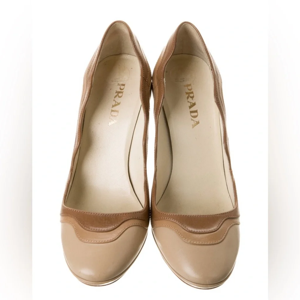 Prada Leather Striped Pumps Nude Tan - Picture 3 of 5